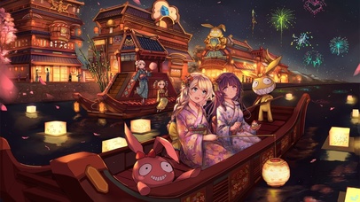 元旦花灯游湖少女