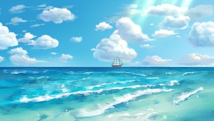 航行于碧海蓝天中的帆船