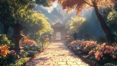 朦胧午后春日古城风景