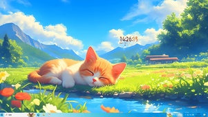 可爱草地小橘猫