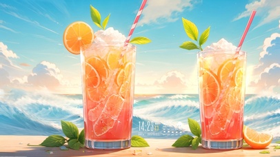 4k海边夏日果汁