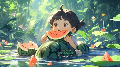 4k夏日吃瓜女孩	