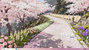 樱花树木公路桌面主题