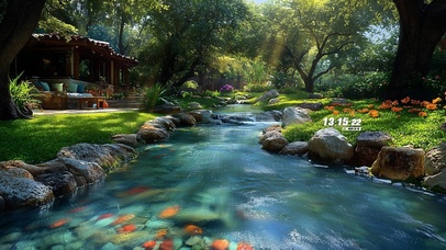 户外山水溪流村庄