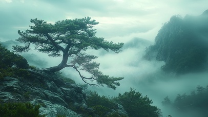 绿色护眼山中古松