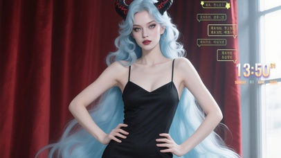 浅蓝发女孩cos恶魔角魅力性感