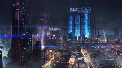 4k 赛博朋克雨天霓虹灯都市