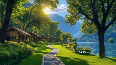 护眼公园湖畔木屋