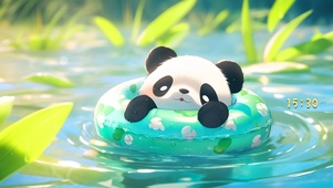 可爱治愈湖水熊猫