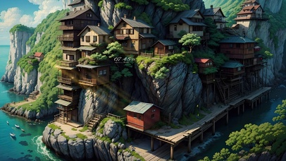 4K唯美海边悬崖渔村