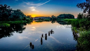 治愈夕阳湖泊星空