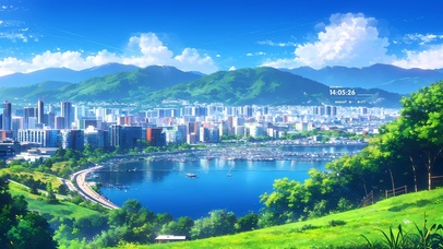 唯美的湖边城市