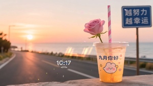 晚霞大海边