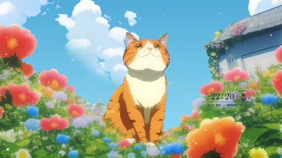 花丛中仰望天空的猫咪