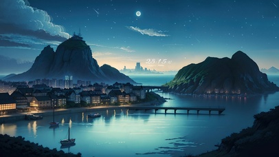 4K唯美治愈星空海边小镇夜景