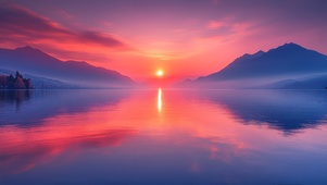 美丽霞光湖景