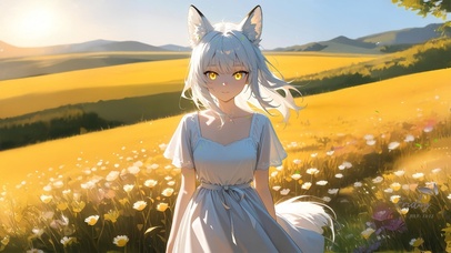 秋日麦田花海少女