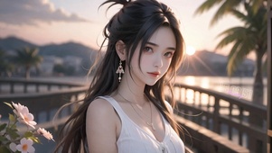 夕阳下的女孩