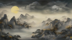 黑金国风山水