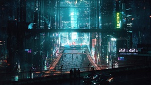 赛博朋克雨天城市