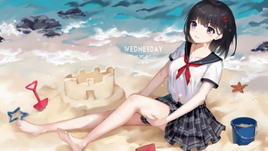 沙滩水手服少女