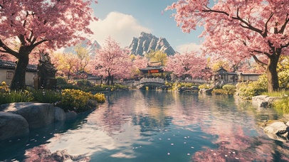 春日粉色园林温馨景色