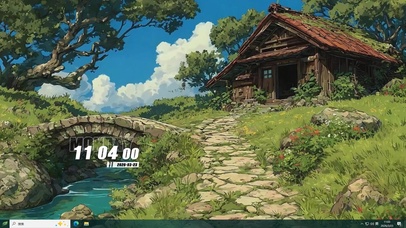 白云树木房屋景色桌面主题