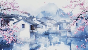 护眼AI江南风景插画