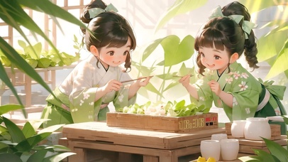 端午包粽子女孩