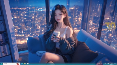 美少女主题  雨夜咖啡女孩