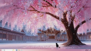 梦幻樱花树下猫咪