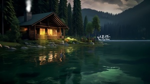 幽静的河边小木屋
