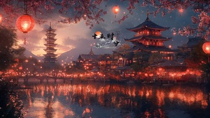 古风江楼湖畔