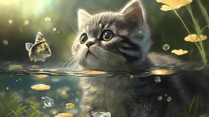 可爱水中猫咪