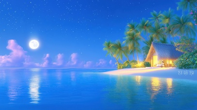 热带岛屿小屋夜色