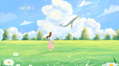 夏季少女看花海天空治愈风景