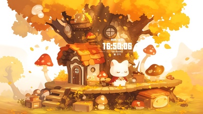 秋天树下蘑菇屋