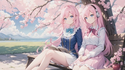 樱花美人，长发飘飘