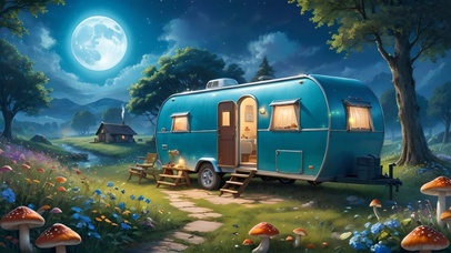 夜晚的温馨房车