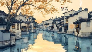 夕阳古城小镇