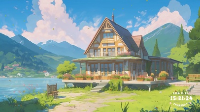 护眼蓝天白云房屋景色