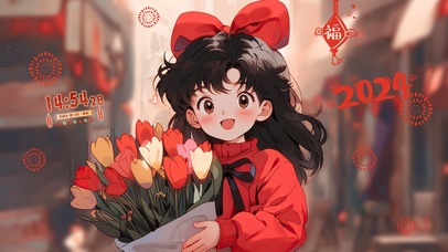 新春花花小女孩