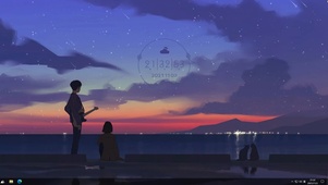 唯美治愈动漫情侣赏风景主题