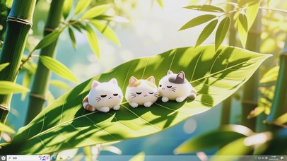 竹影下的三喵小憩-桌面主题