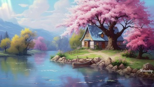 唯美湖边小屋