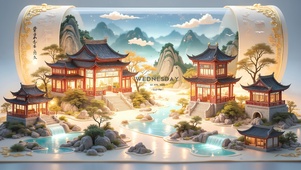 古韵风画轴阁楼