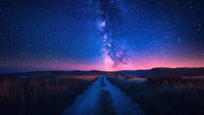 梦幻星空下的山中小径
