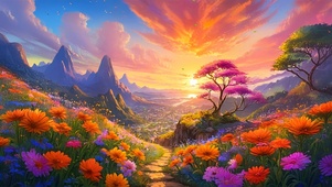 唯美山野小镇花海