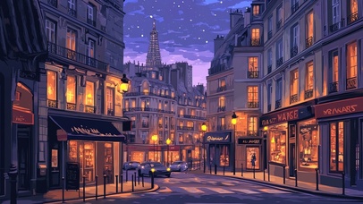 清新静谧巴黎夜景