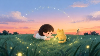 草原女孩和猫咪